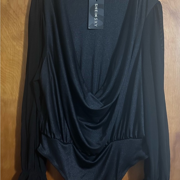 SHEIN Tops - SHEIN Black Draped Bodysuit